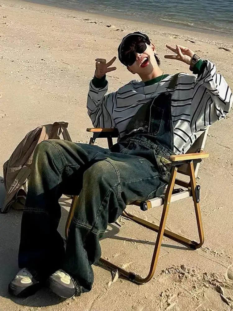 アメリカン スレ メンズ デニム オーバーオール ストレートレッグ ワークウェア カジュアル ワイドレッグ パンツ ミッドウエスト ロングパンツ 夏シーズン