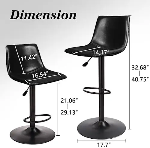 Banquetas giratórias ajustáveis com costas, fezes de couro PU para Kitchen Island, fezes estofadas, altura contrária, 350 LBS