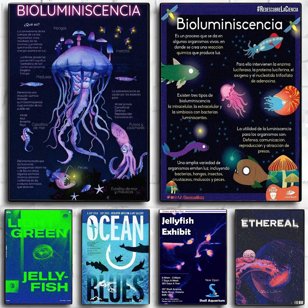 BIOLUMINISCENCIA-Póster Atlas de biología marina, arte de pared, decoración del hogar, decoración de habitación, pintura Digital, arte para sala de estar, restaurante y cocina