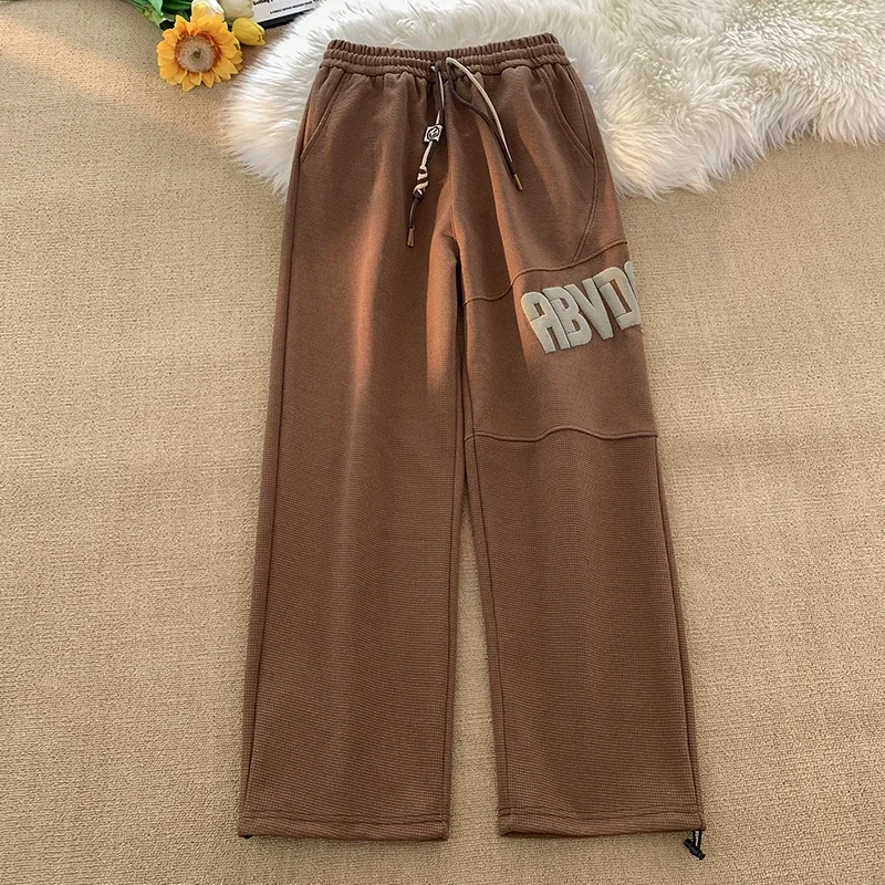 Men's Waffle Collage Wind Wide Leg Pants American Print Drawstring Pants Y2K Fashion Loose Street Hip Hop Casual Sweatpants