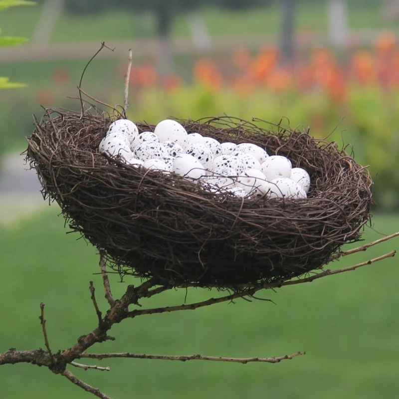 Nid d\'oiseau rond en rotin de 8 à 25cm, décoration de pâques, œufs de lapin, nid de vigne artificielle pour décoration de jardin de maison,