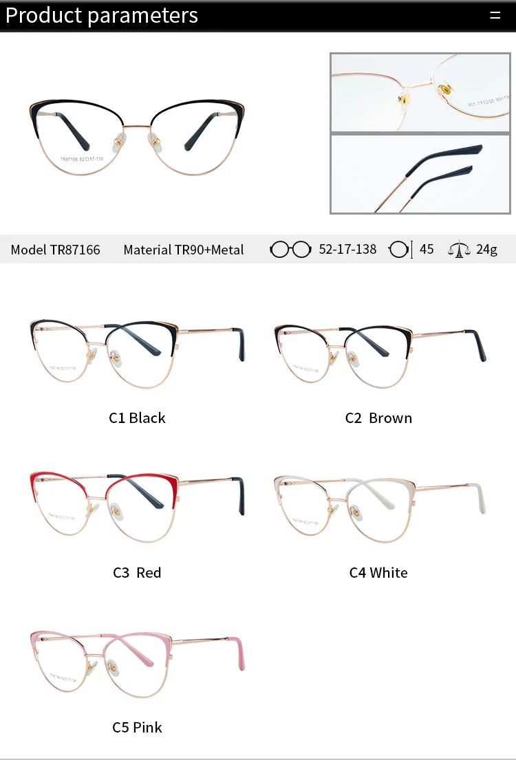 JMISUS Fashion Cateye Prescription Glasses Myopia Eyewear Metal Optical Eyeglasses for Women Anti Blue Light/Photochromic