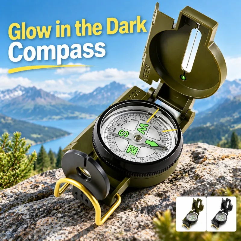 American Flip-Case Luminous Compass, Multi-Purpose Plastic Direction Finder, Handy Mountaineering Camping Wilderness Navigation