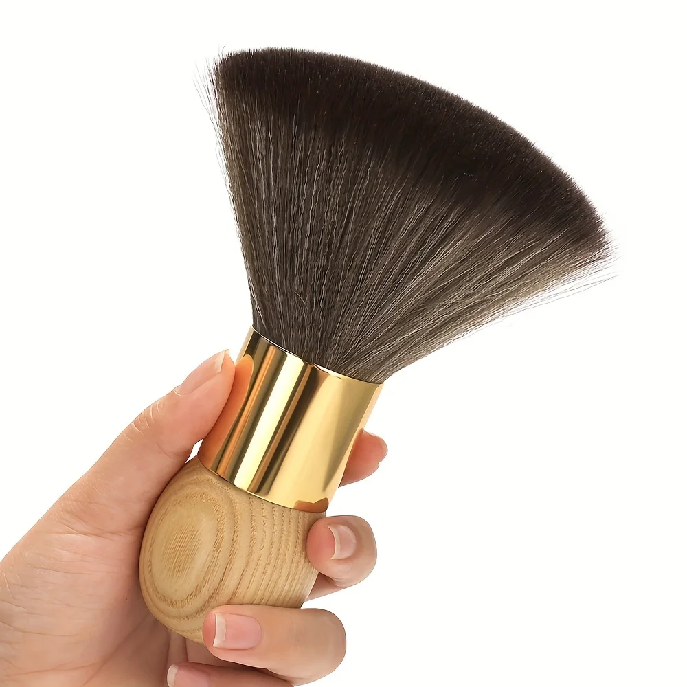 Wood Handle Barber Neck Duster Brush Soft Nylon Bristles Professional Salon Hair Cutting Cleaning Brush Large Fan ShapeHairDust
