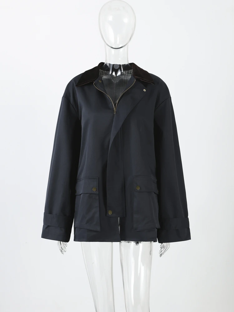 Chic Autumn Women's Removable Hooded Coats Loose Long Jackets Pocket Zipper Outwear 2025 New Female Casual Waterproof Streetwear