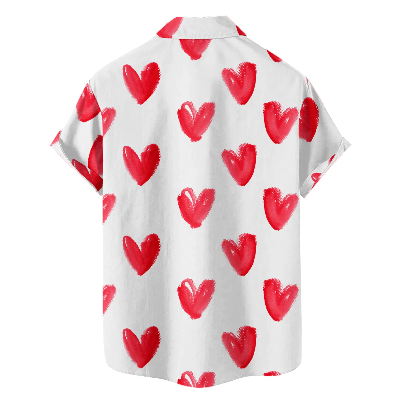 Hart Liefde Stippen Print Mannen Shirt Zomer Korte Mouw Blouse Knop Wit Valentijnsdag Kleding Party Sociale Jurk Mannelijke Tops