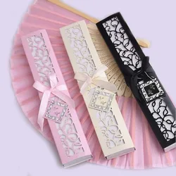 30pcs/lot Custom Folding Fan Personalized Bride & Groom's Name & Date Silk Wedding Dance Hand Fan with Gift Box Party Favors