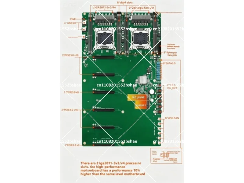 Dual-Socket Motherboard LGA2011-3 DDR4 6 PCIe Slots Wide Spacing for Server Workstation Build