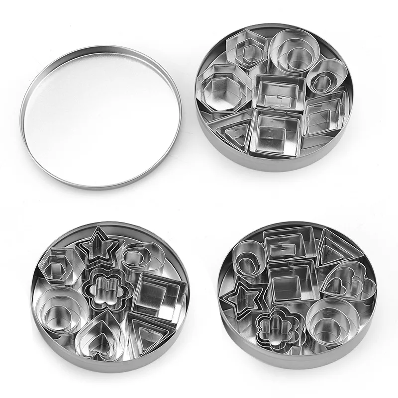 Stainless Steel Biscuit Mold Set, Cookie Circle, Chocolate, DIY, Vegetable and Fruit, Embossed Baking Tool, 24 Pcs