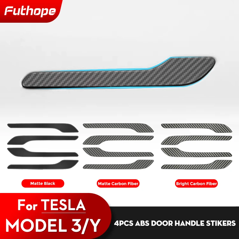 Futhope ABS Door Handle Cover For Tesla Model 3 Y Carbon Fiber Styling Premium Durable 2018-2023  Cover Protector Sticker