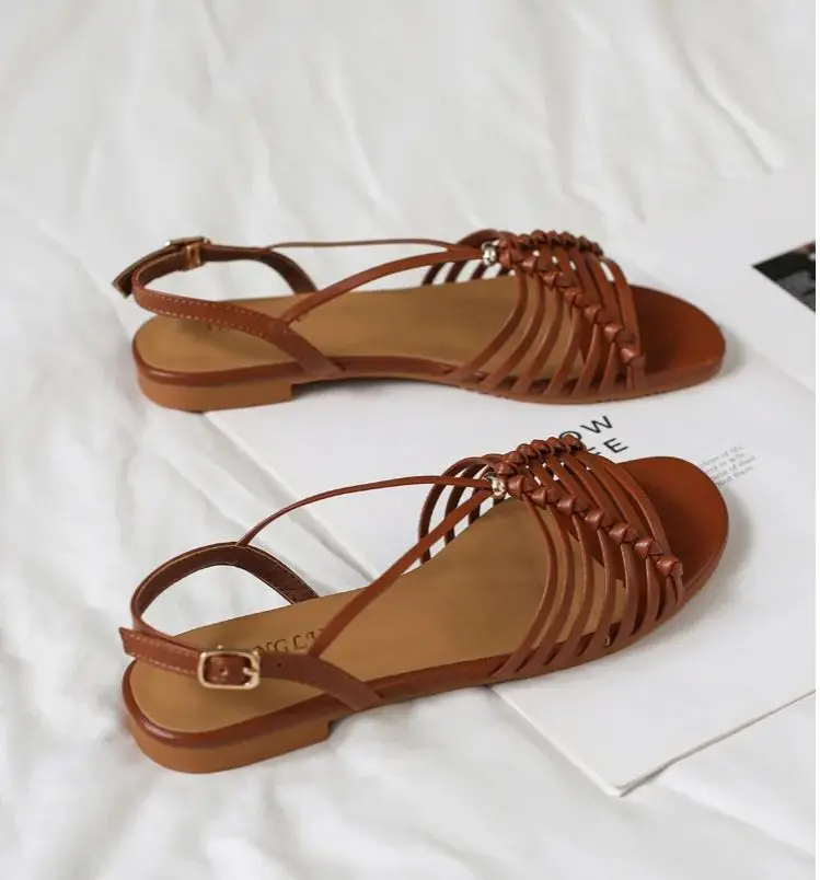 ZAROY Women Roman Sandals Summer Hollow-out Open Toe Ankle Buckle Flat Shoes Casual Comfort Strap Sandalia Zapatos сандал