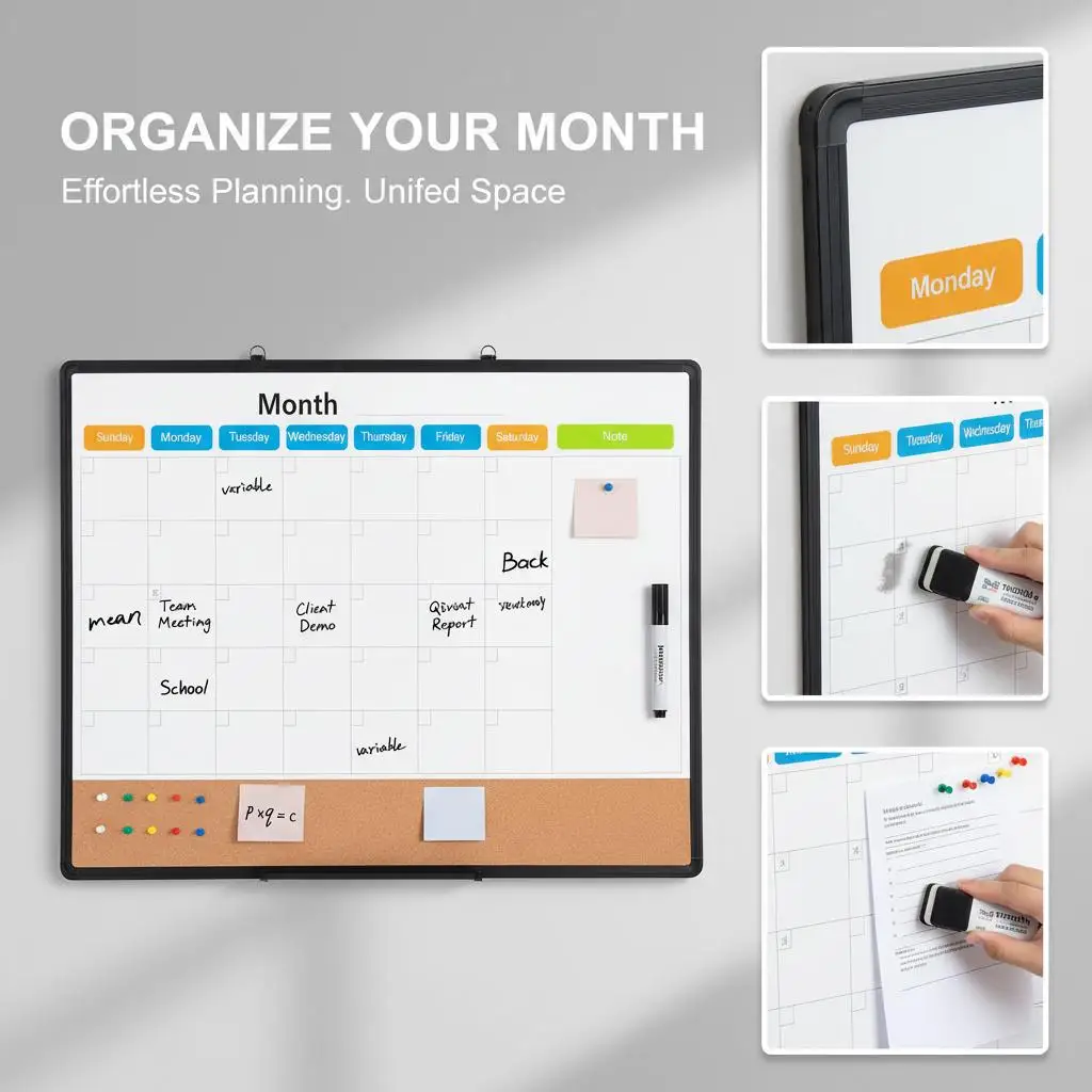 

Настенная магнитная доска-планировщик 36x24 дюйма для дома, офиса, школы, с двойной функцией: сухое стирание и магнитное крепление, алюминиевая рама