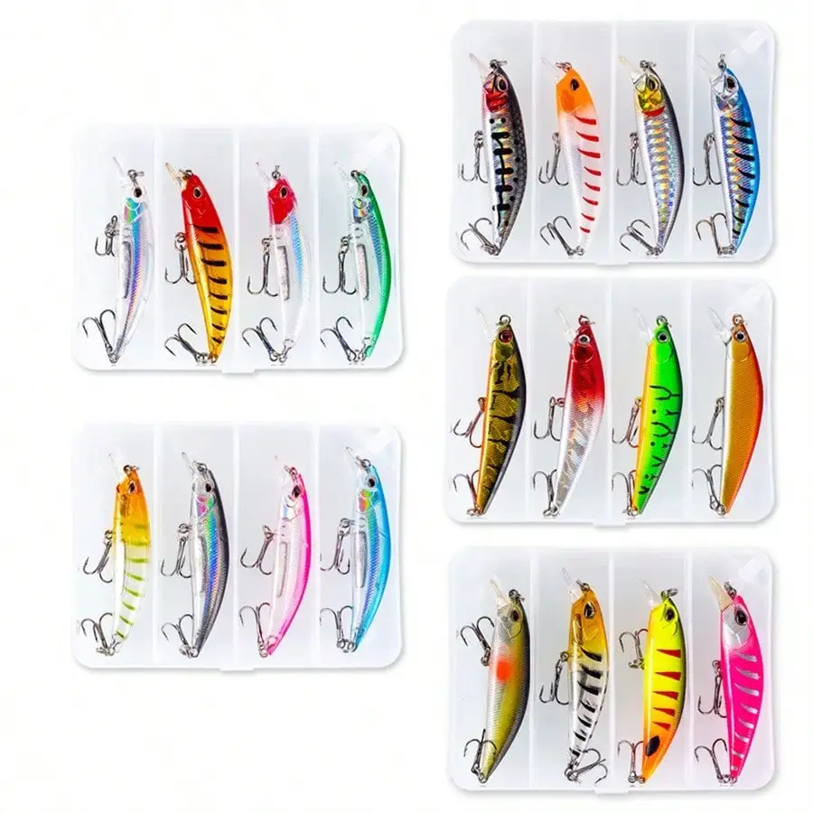 

4pcs/Box Fishing Baits 6.7cm/7cm Sinking Crankbait Minnow Lures 3D Eyes Swimbait With 2 Treble Hook Hard Artificial Lure For Bass Trout.