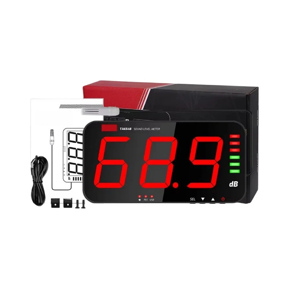 Wall Mount Digital Sound Meter with Visual Alarm 30dB to 130dB Range TA653B TA654B for A Weighting Frequency Response