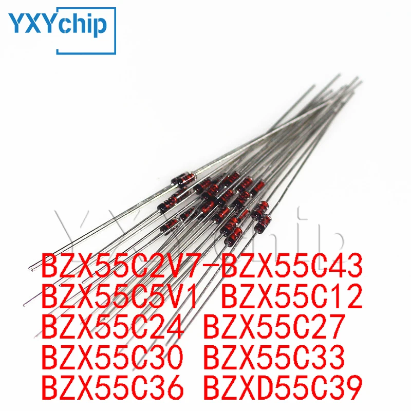 500PCS BZX55C2V7-BZX55C43 BZX55C5V1 BZX55C12 BZX55C24 BZX55C27 BZX55C30 BZX55C33 BZX55C36 BZXD55C39 DB3 0.5W Zener Diode