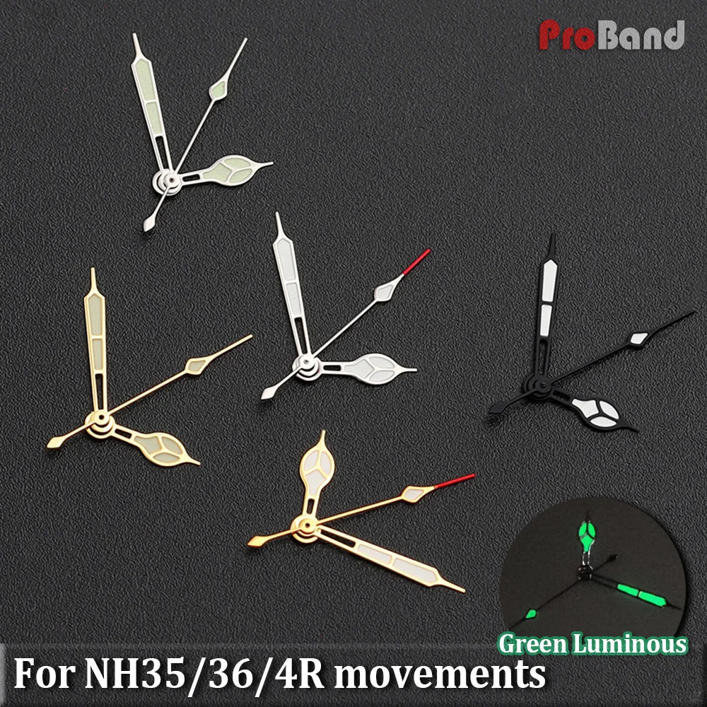 Modified Silver Gold Edged Coating Watch Hands for NH35 NH36 4R 7S Movements Watches Pointers Green Luminous Accessories Tools