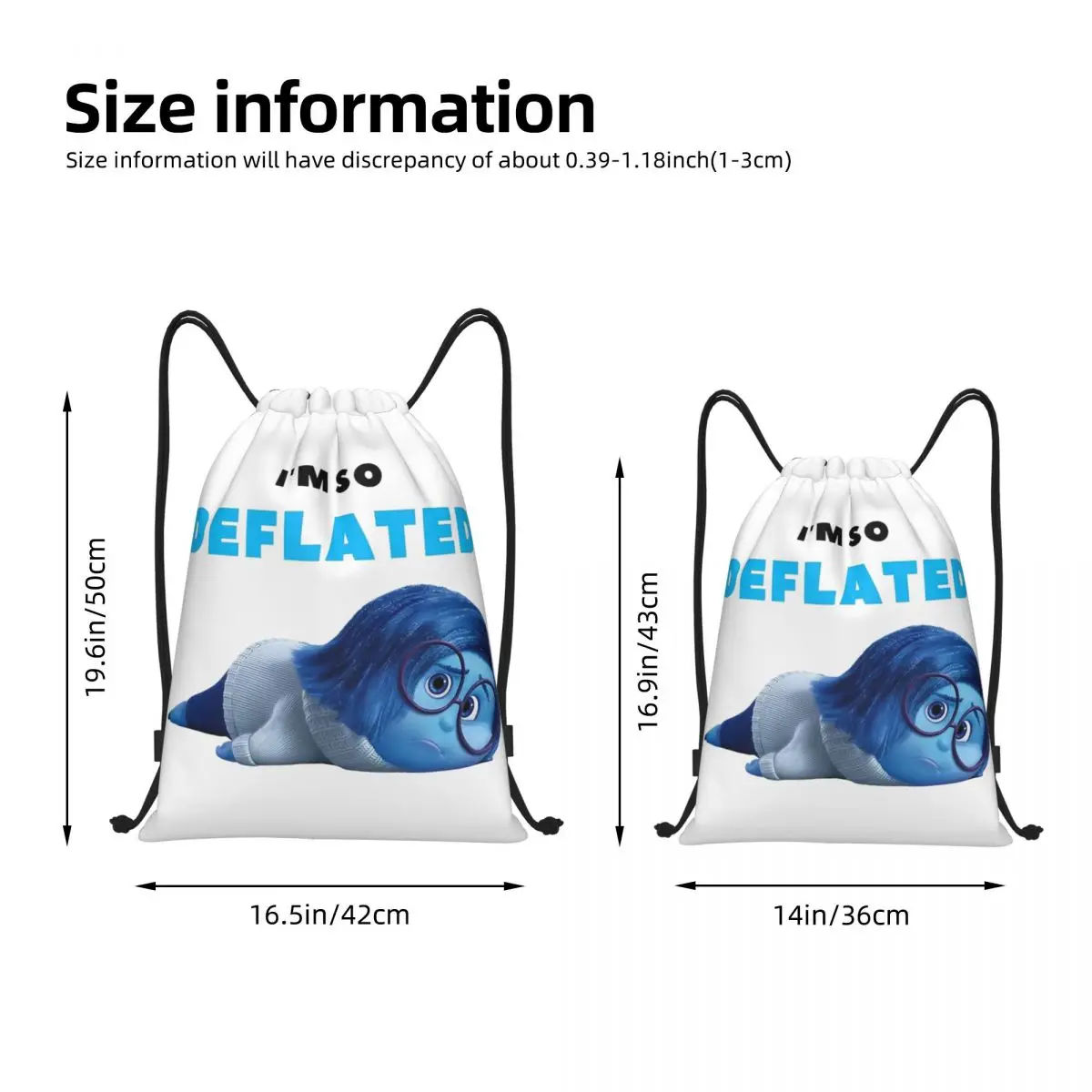 Inside Out Emotions Sadness Drawstring Backpack Sports Gym Bag Cartoon String Sackpack for Exercise