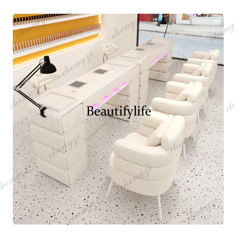 Cream Style Smart Manicure Table and Chair Set with Vacuum, Outlet, Wireless Charging Salon Furniture   K182