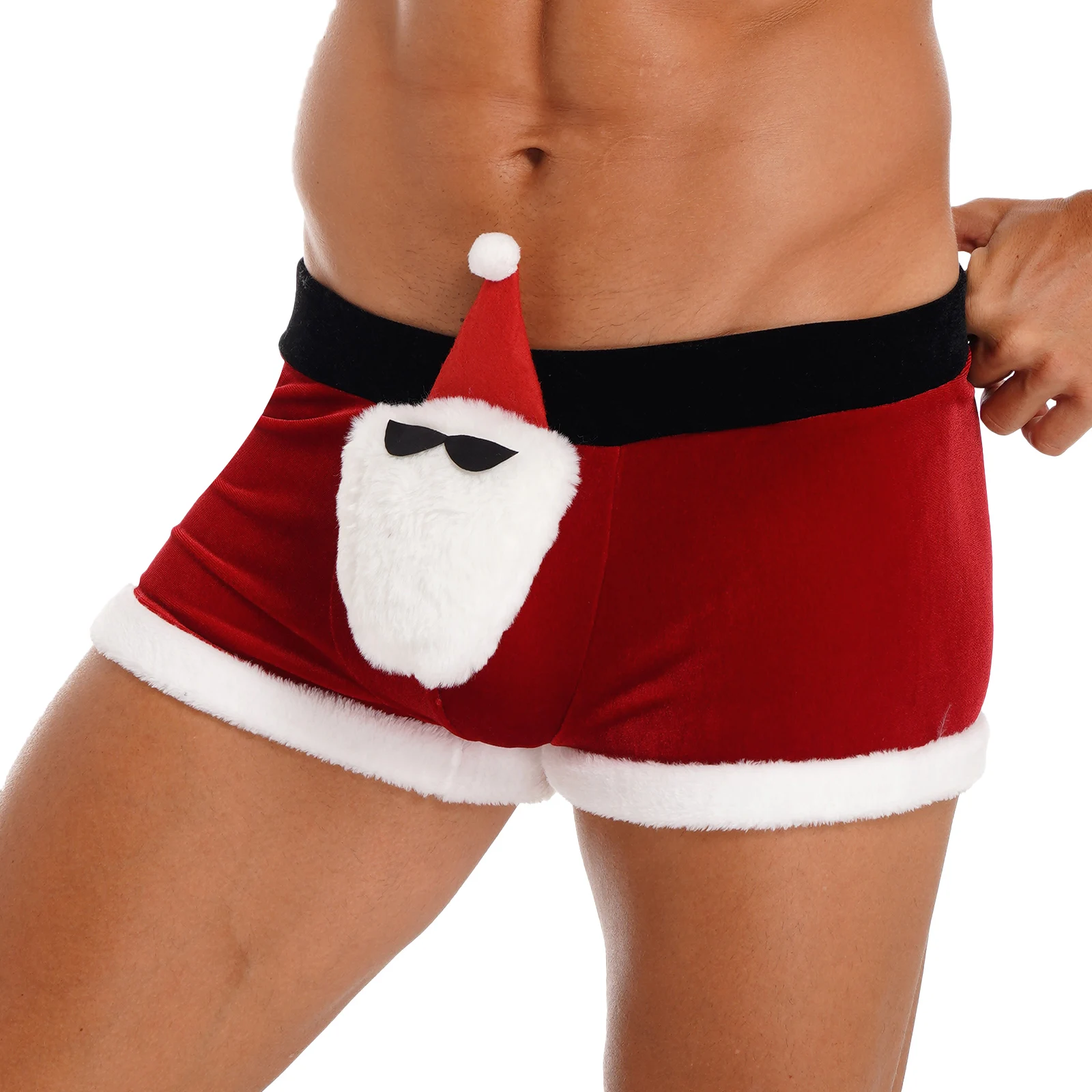 Men\'s Christmas Elk Santa Claus Boxer Shorts Sleep Trunks Cosplay Lingerie Underwear Underpants Flannel Sleepwear Pajamas