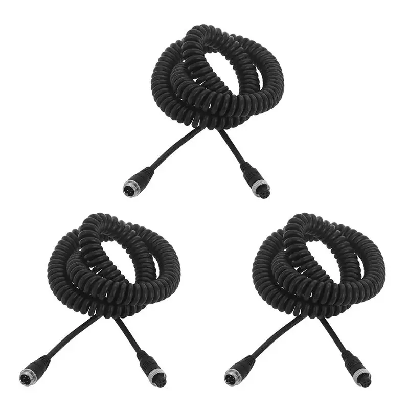 3Pcs 8M Car Video Aviation Spring Line 4-Pin Extension Cable For Rear View Camera Truck Trailer-A08Q