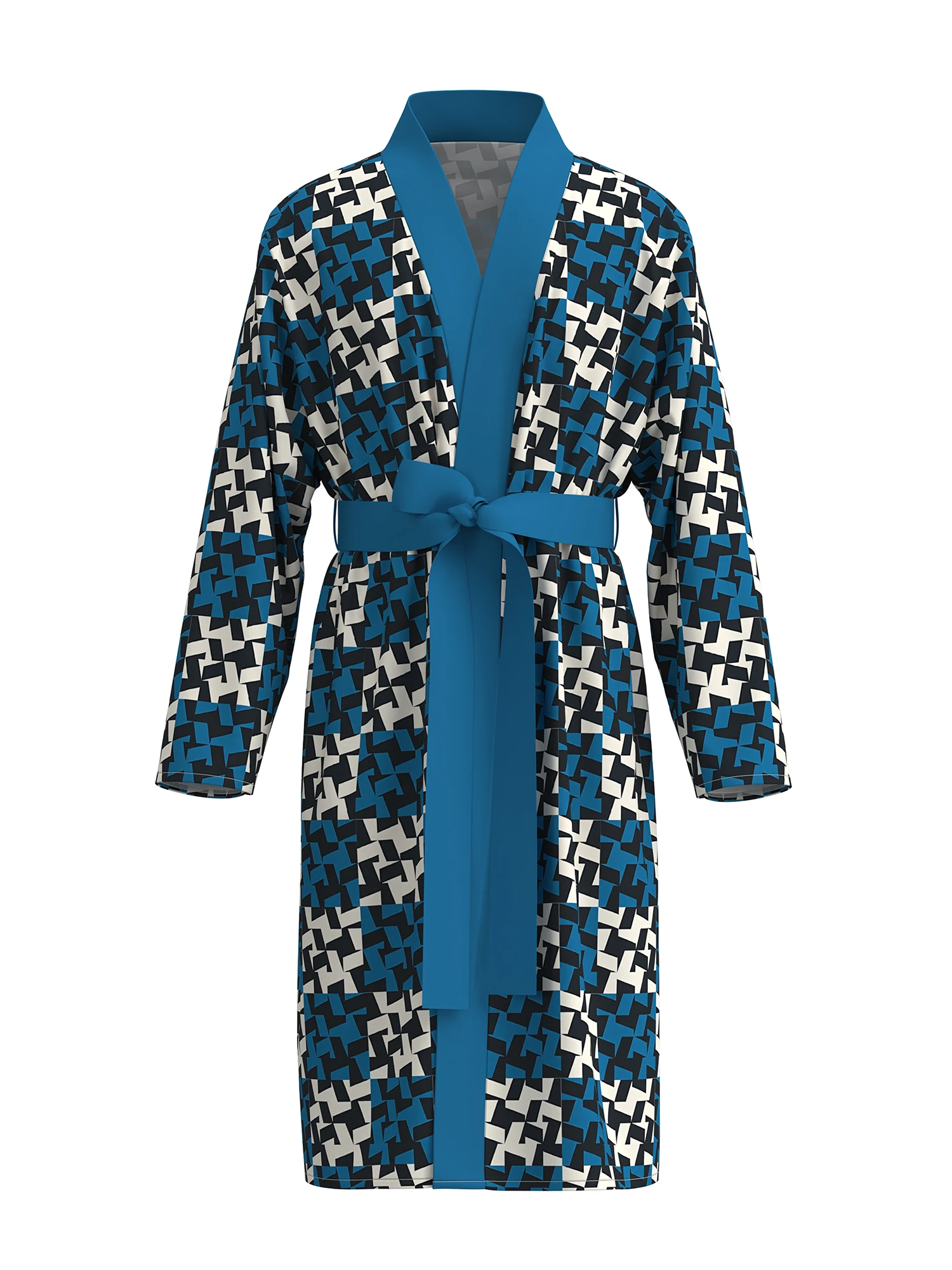 Men's 3D digital printing comfortable and skin-friendly nightgown men's long-sleeved thin bathrobe mid-length home fun with belt