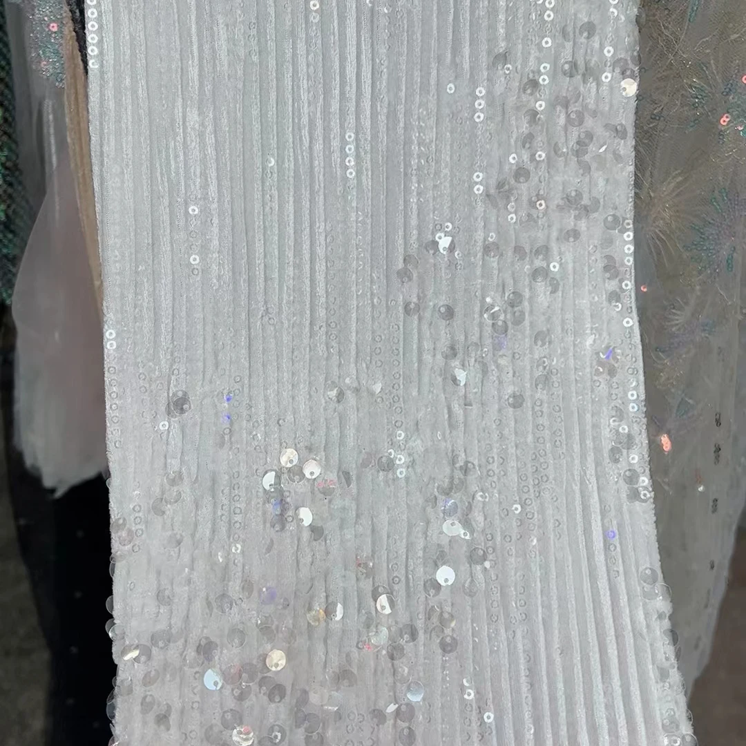Beautiful Soft Sequins Fabric Little Springy Pure Color Backings 5yards/Pcs Available For Sewing Women Daily Dress 07S3