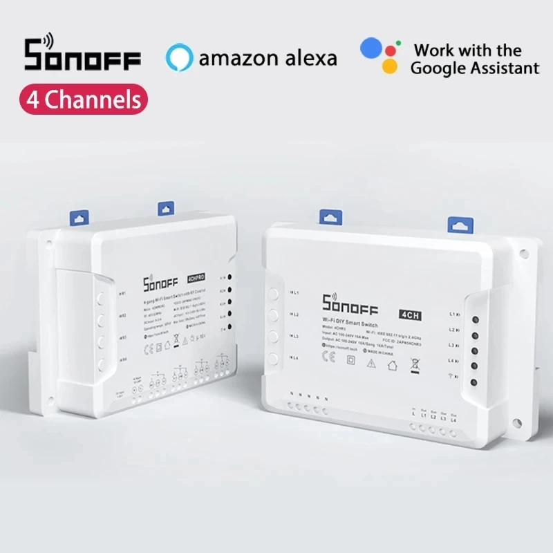 

Умный Wi-Fi переключатель SONOFF 4CH R3 /4CH PRO R3 4 Gang, 433 МГц, беспроводной таймер дистанционного управления на Din-рейке, переключатель «сделай сам» через Ewelink