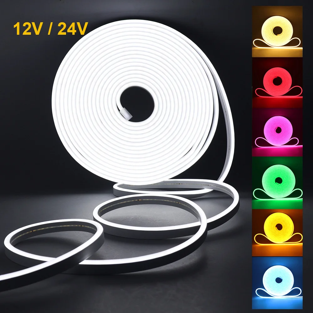 Imagem -05 - Impermeável Led Neon Sign Light Strip Silicone Luzes Corda Lâmpada Flexível Decoração de Casa dc 2pin Fio Cores 12v 24v