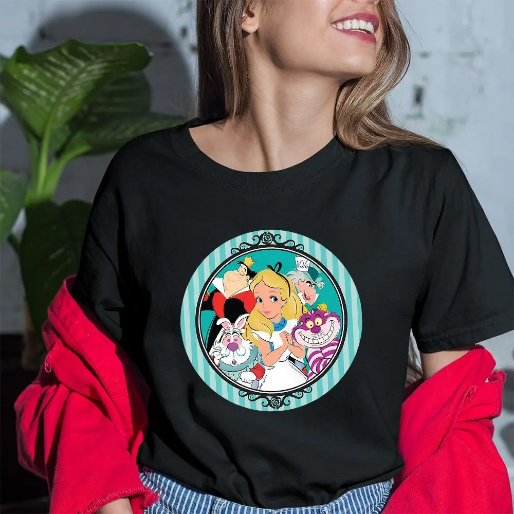 تي شيرت Alice in Wonderland كبير الحجم برقبة دائرية فضفاض ومريح وغير رسمي من القطن الخالص للآباء والأطفال #5