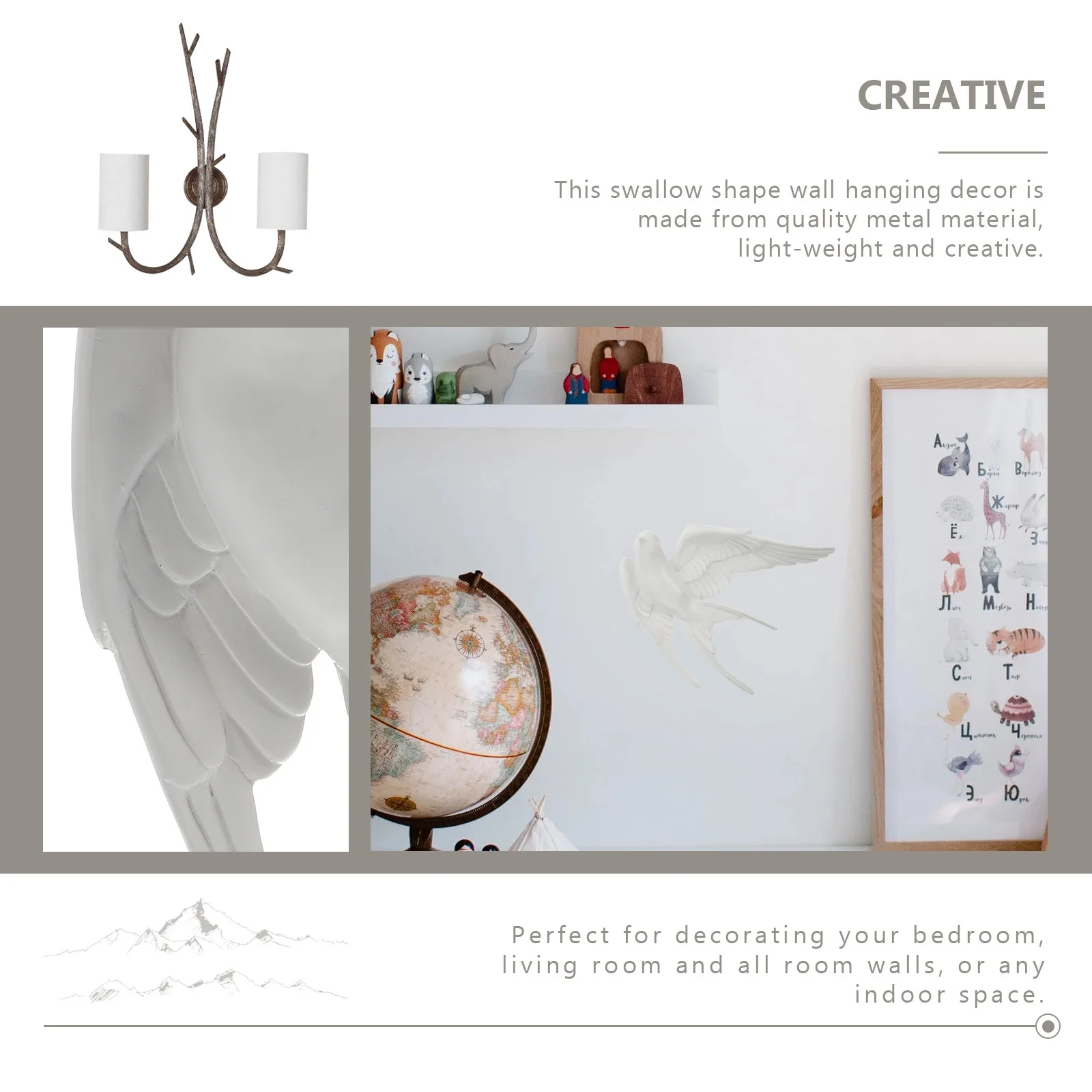 

3D Three-dimensional Bird Hanging Decoration Decorations Wall Sculpture Household Mounted Swallows Metal Living Room