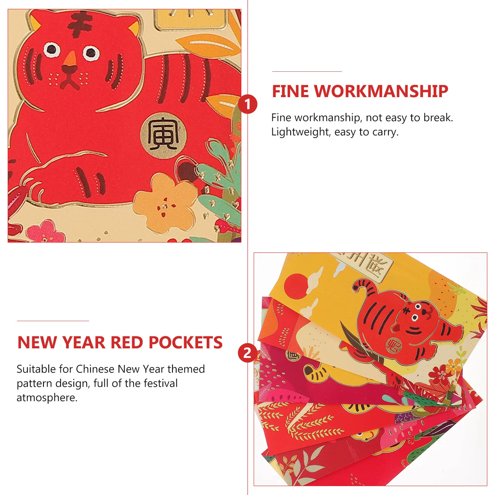 

36 шт. роскошных красных конвертов с тигровым мотивом, удлиненные конверты для подарков на Китайский Новый год, коллекция