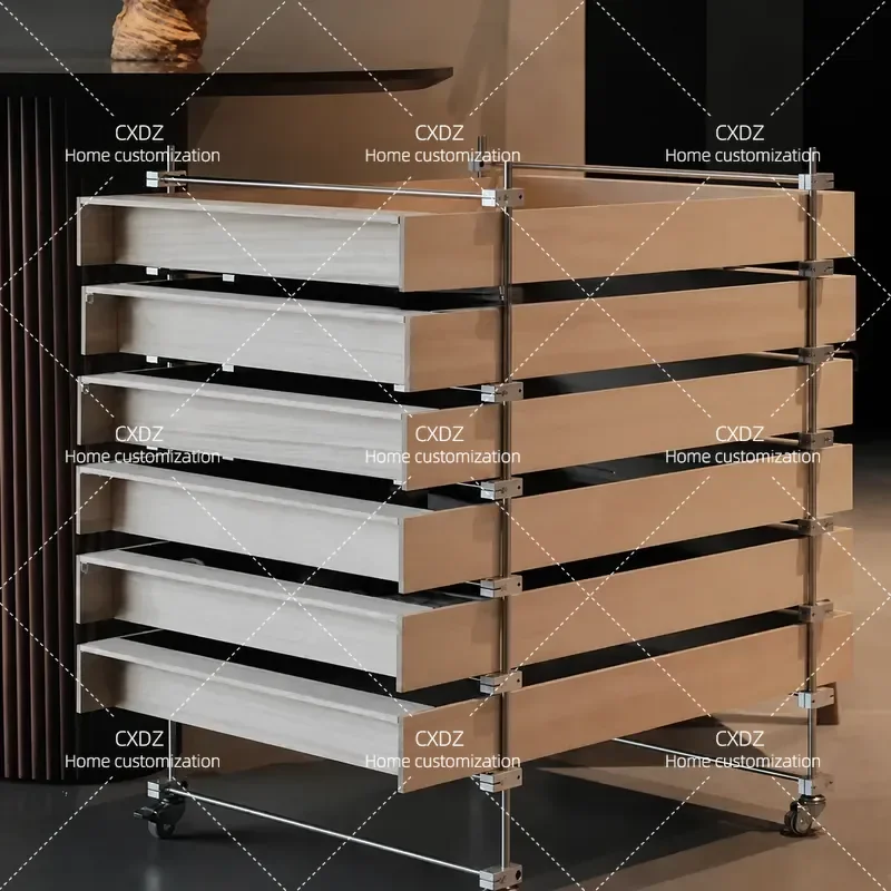 Log color optical shaft cabinet trolley bedroom side few removable living room multi-layer storage cabinet small dining side