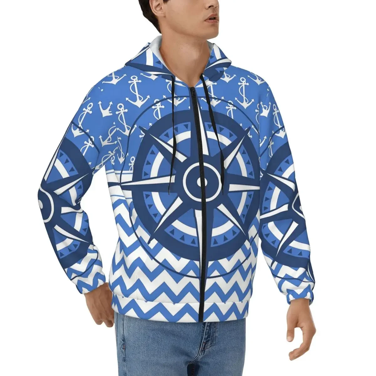 Nautical Compass Captain Anchor Boat Zipper Hoodie Harajuku Pullover Autumn Winter Men's Women's Sweatshirts Long Sleeve Tops