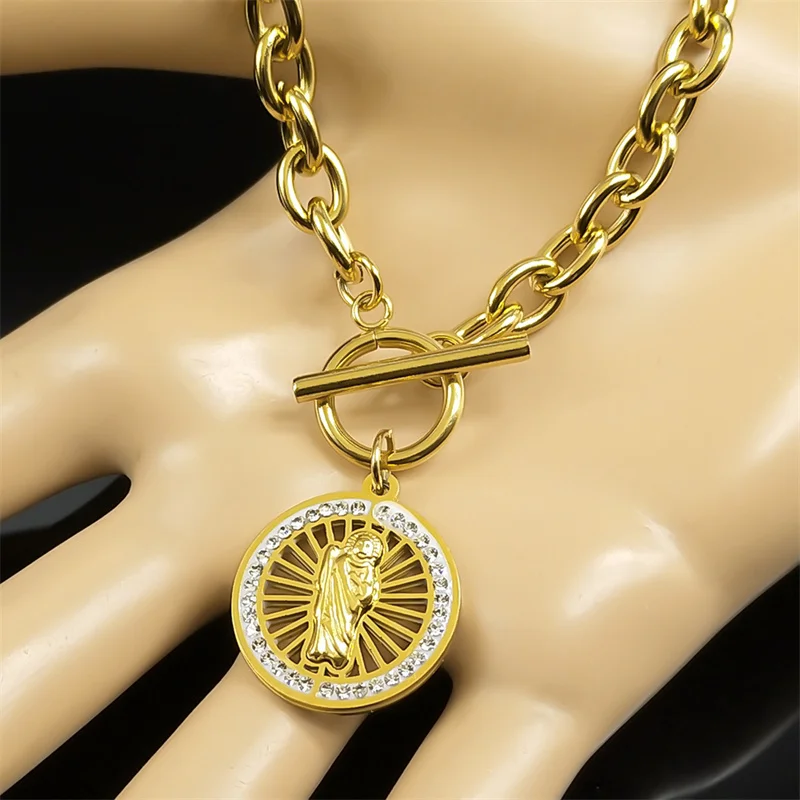 San Judas Tadeo Jewelry Set for Men Women Stainless Steel Crystal Saint Jude Thaddeus Religions Necklace Bracelets Sets ZZZ457