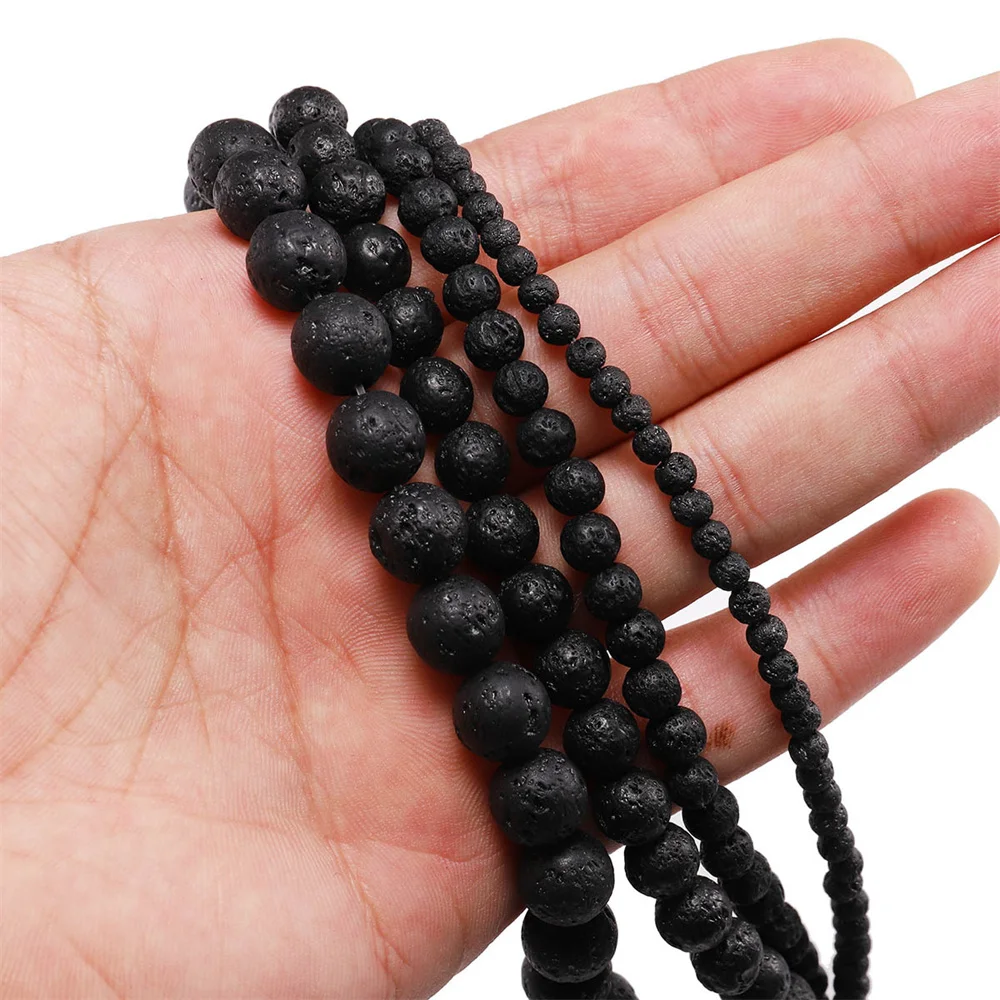 Wholesale Natural Black Lava 6mm 8mm 10mm 12mm round Volcanic Loose Beads for Jewelry Making Or Gift Charms