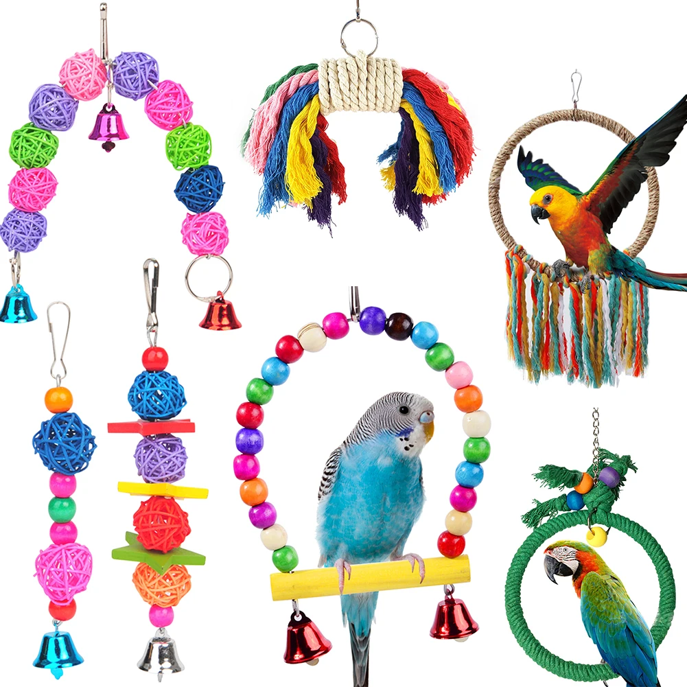 Bird Swing Toy Wooden Parrot Toys Hanging Ring Stand Playstand Cage Playground for Budgerigar Cockatiel Parakeet Bird Supplies