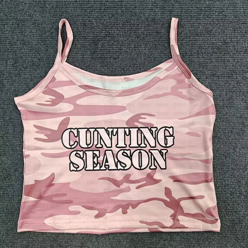 

2025 Harajuku Street Style Personality Temperament Letters Camouflage Printed Summer Top Sweetheart Spice Girl Sexy Halter Camis