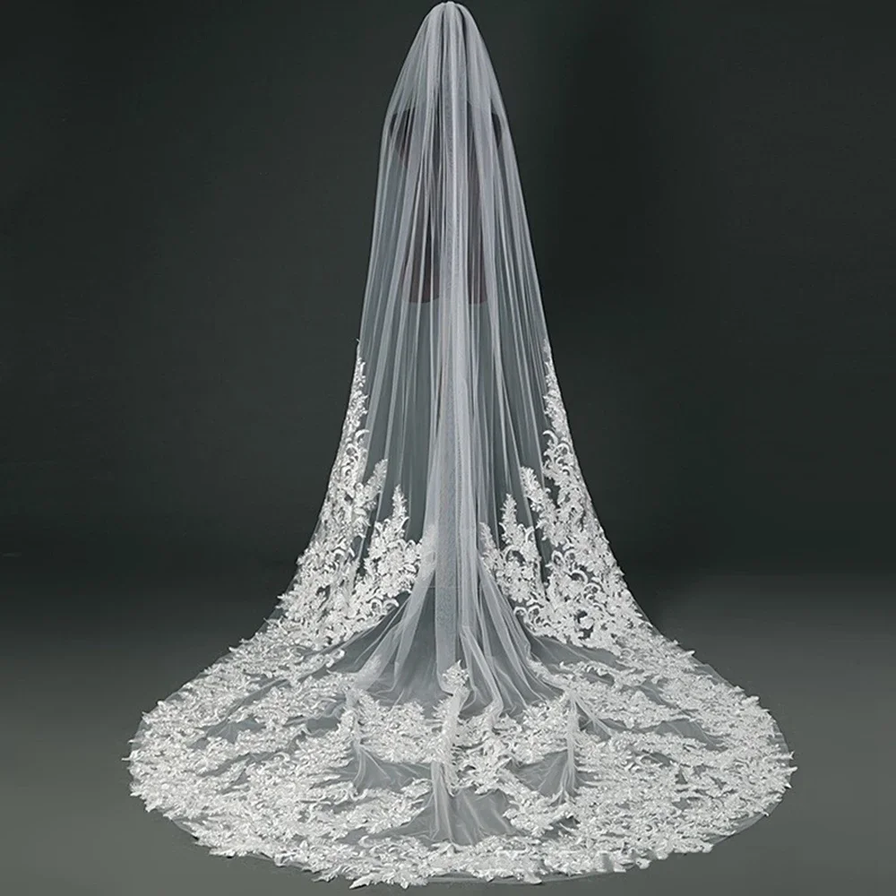 

1T Wedding Veil Appliques Bridal Veils Elegant Luxurious Bride Veil Long Lace Bridal Party Veils With Comb Customized