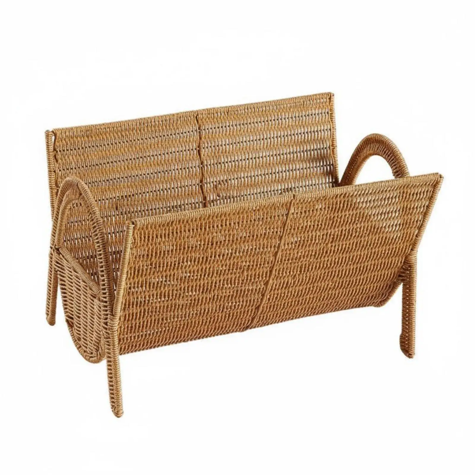 Floor Standing Magazine Rack Handwoven Woven Magazine Rack Decorative Imitation Rattan Book Stand for Living Room, Bedroom,