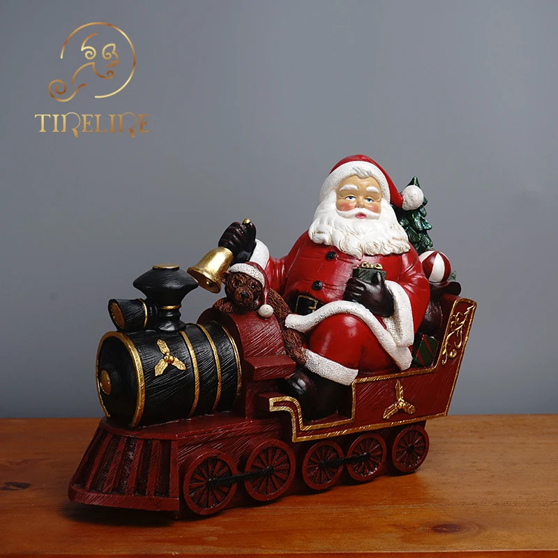 Christmas Statues Sculptures Decoration 2023 New Year Gift Santa Claus Train desk desktop Crafts Christmas Gift Room Ornaments