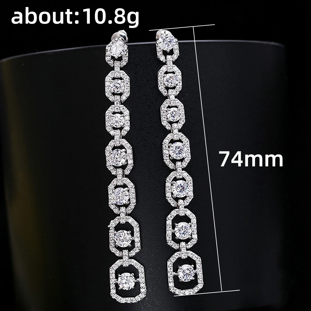 Huitan Aesthetic Long Hanging Earrings for Women Silver Color Luxury Fashion Engagement Wedding Ear Accessories 2022 New Jewelry