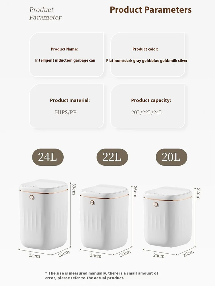 20L Sensor Electric Trash Can UV Light Charging Bin Bathroom Automati Waterproof Recycle Toilet Wastebasket with Lid Smart Home