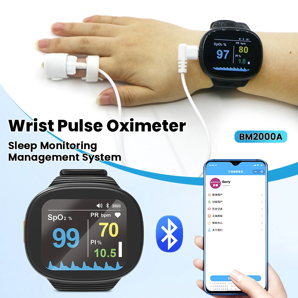 

Монитор апноэ сна Bluetooth SAHS, пульсоксиметр на запястье, измеритель уровня кислорода в крови, монитор SpO2