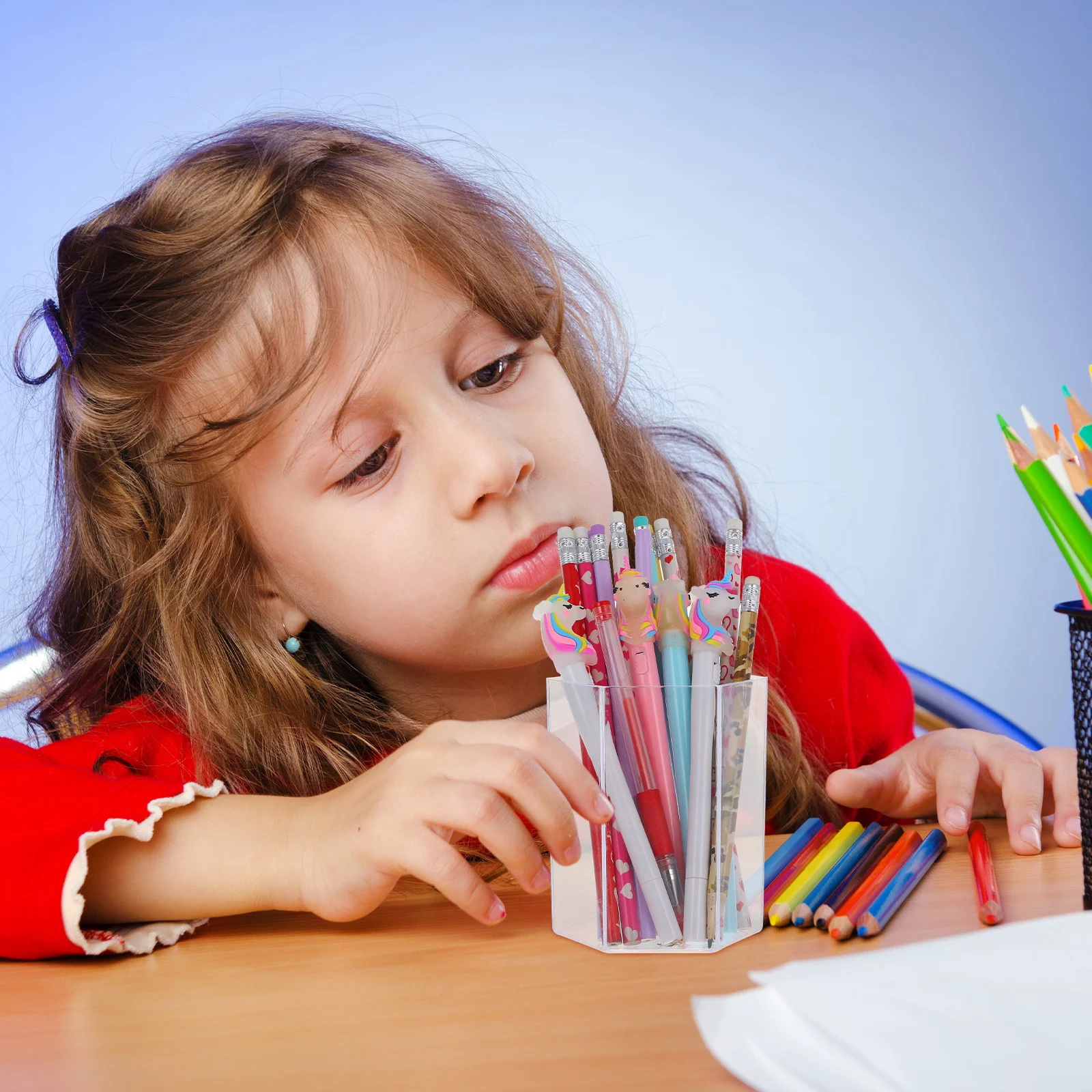 

2Pcs Hexagonal Acrylic Pen Holder Clear Desk Organizer Multifunctional Makeup Brush Storage Container Acrylic Pen Case