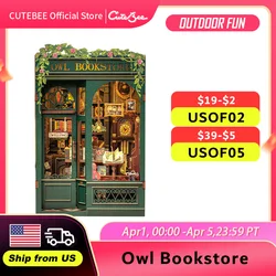 CUTEBEE DIY Book Nook Kit Miniature Wooden Dollhouse with Lights Bookshelf Insert 3D Puzzle Decor Model for Gifts Owl Bookstore