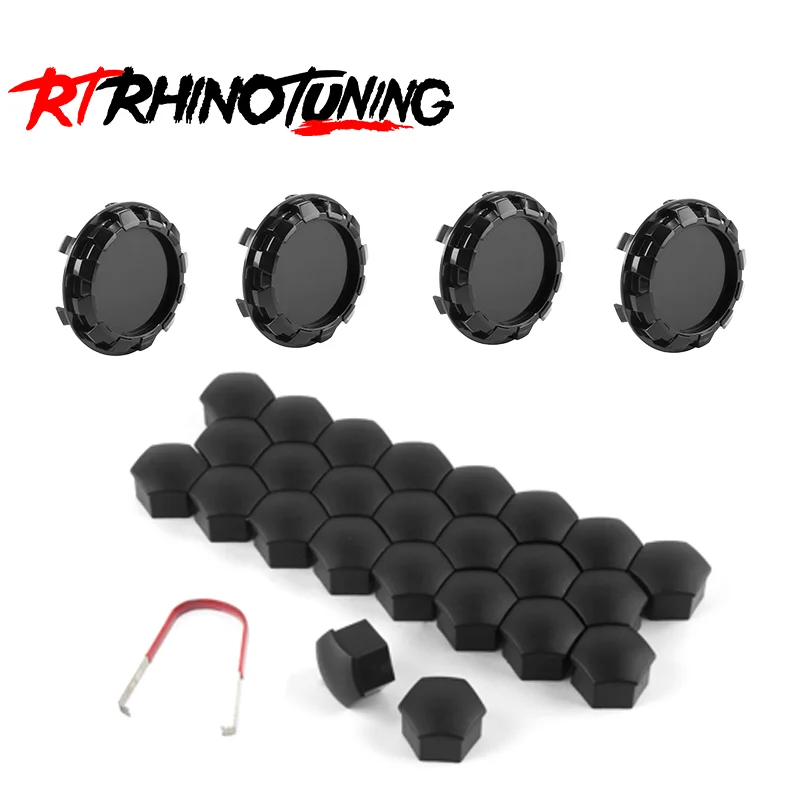 RhinoTuning 25Pcs Nuts+One Clip/4Pcs Hub Caps Fits Factory 20" Cybertruck (Aero Cover - Type) All Terrain Wheels Car Accessories