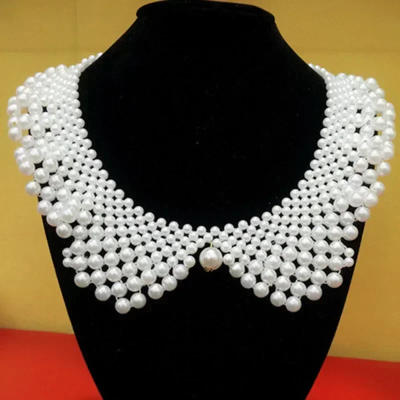 Cuello falso desmontable con perlas de imitación – Gargantilla de tela para mujer - imagen 3