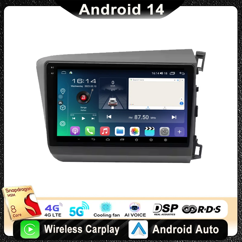 

For Honda Civic 2012 -2015 Car Radio Multimedia Video Player Navigation Stereo GPS Android 14 wireless Carplay Android Auto
