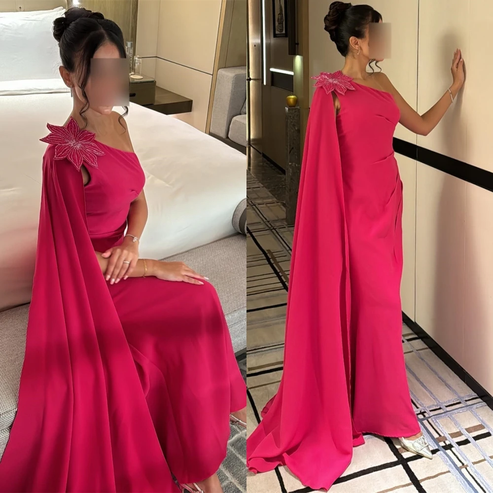 

Customized Graceful Jersey One Shoulder Evening Dress Classic Watteau Train Prom Dresses Delicate Crystal Special Occasion Gowns