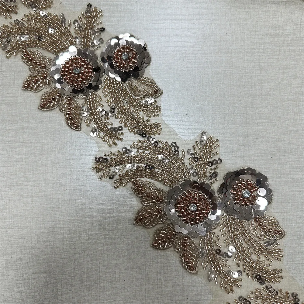 4.5yards Rhinestone Lace Trim Applique Sequin Beaded Trim for clothes
